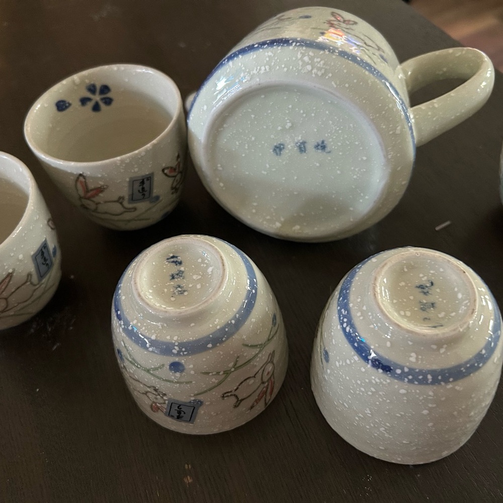 Whimsical Rabbit Ceramic Tea Set - Cream and Blue - Picture 8 of 11